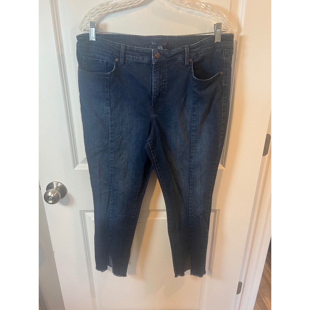 Isaac Mizrahi Live Women Jeans Front Seam Raw Hem Dark Blue 14P